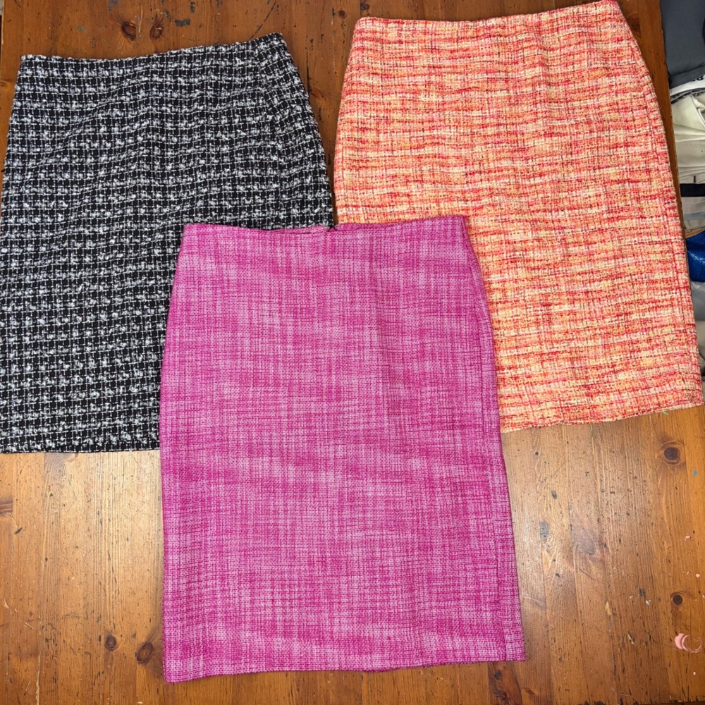 3 Talbots Tweed Pencil Skirt Lot Pink Orange Black White Womens 8 Preppy Work - Picture 9 of 9